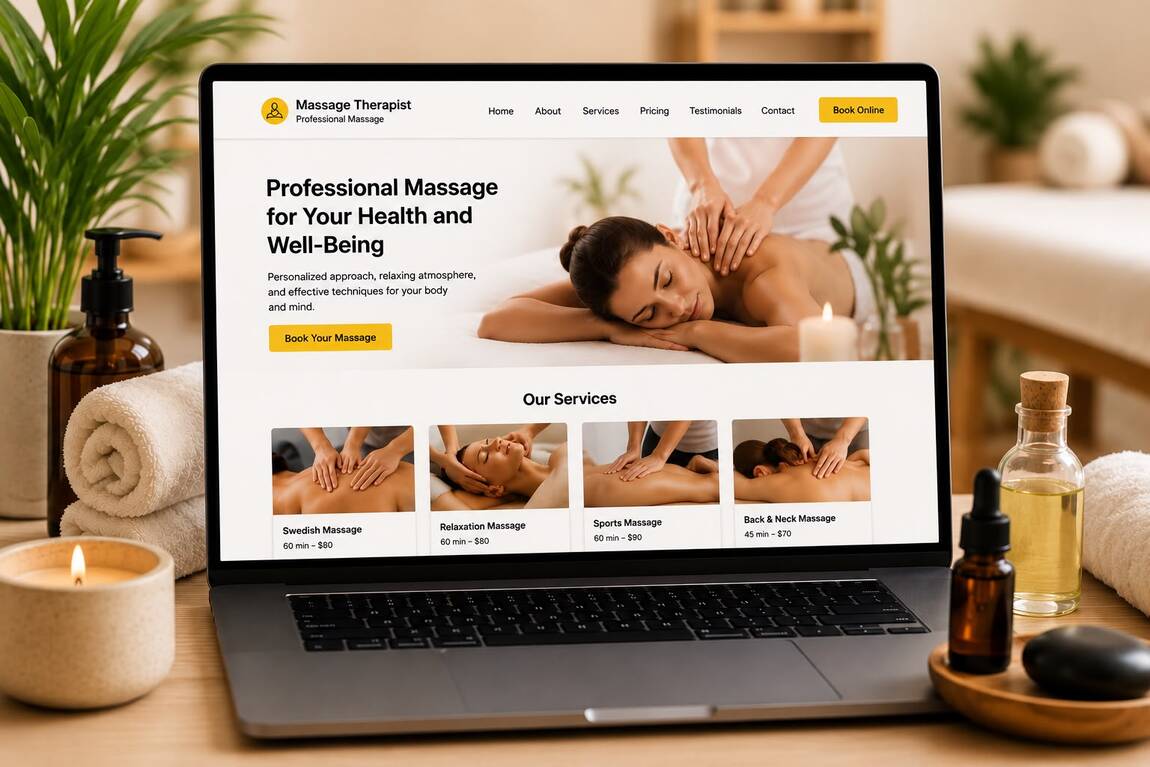 Professional website for a massage therapist with online booking